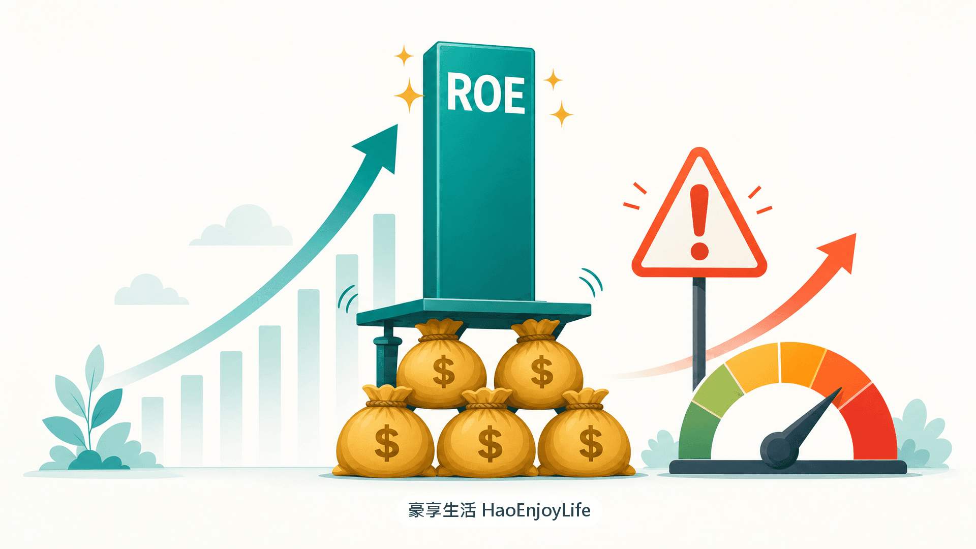 高ROE陷阱示意圖:借來的資金墊高ROE,風險也同時放大