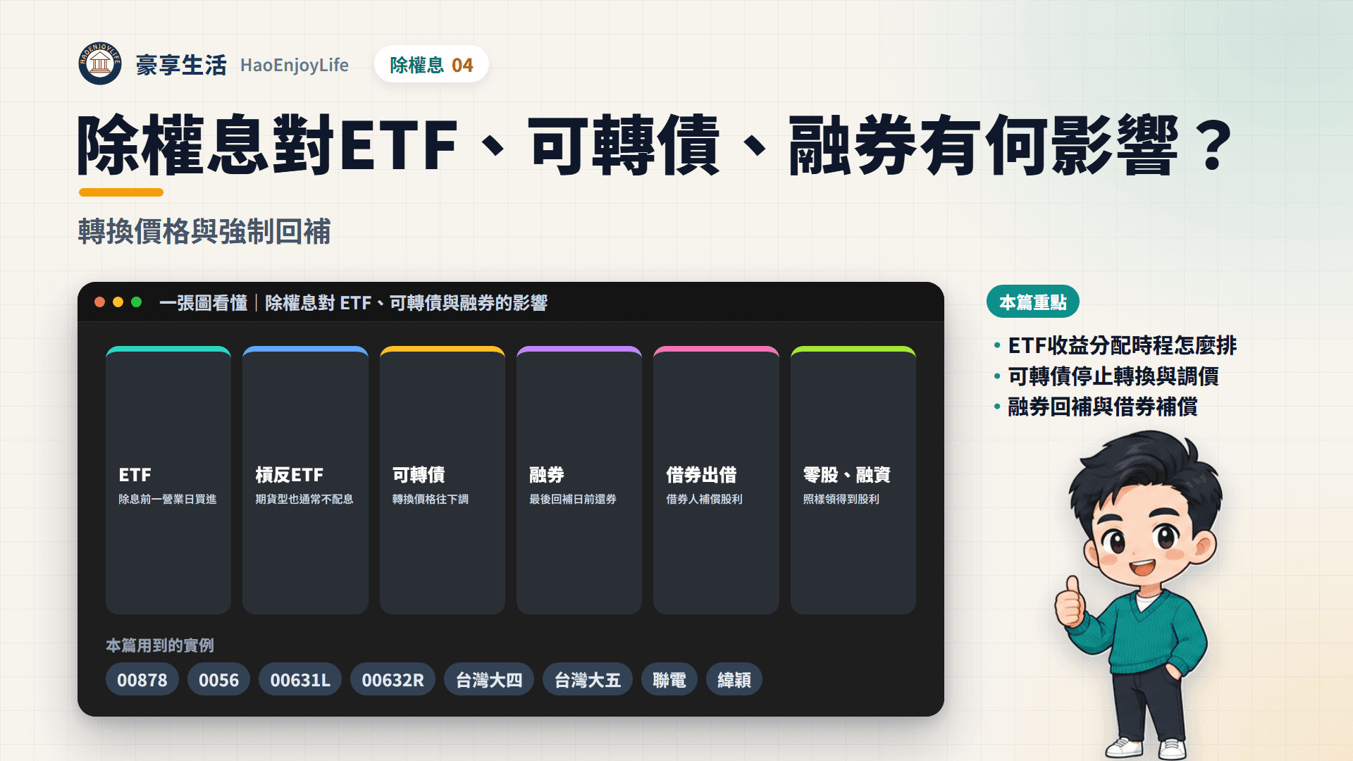 除權息對 ETF、可轉債與融券的影響封面:ETF 收益分配時程、槓反與期貨 ETF 不配息、可轉債轉換價格調整、融券強制回補、借券權益補償與零股