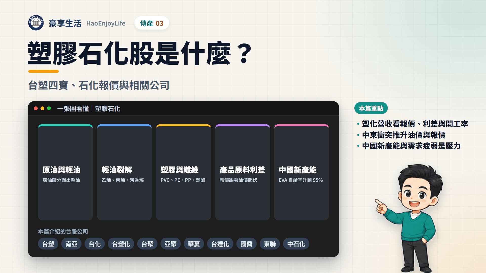 塑膠石化封面:一張圖看懂塑膠石化從原油到塑膠的流程,以及本篇重點